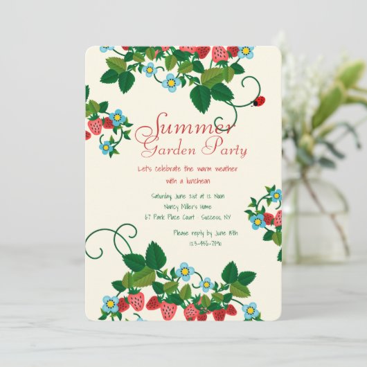 Erdbeerfeld-Einladung Einladung (Stehend Vorderseite)
