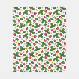 Erdbeerfelder in Weiß Fleecedecke