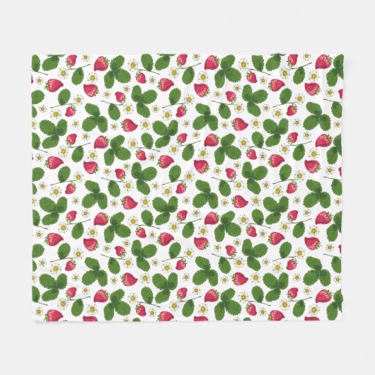 Erdbeerfelder in Weiß Fleecedecke (Vorderseite (Horizontal))