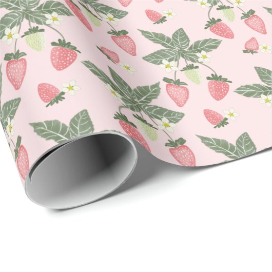 Erdbeerfelder rosa und grün geschenkpapier (Rolleneckpunkt)