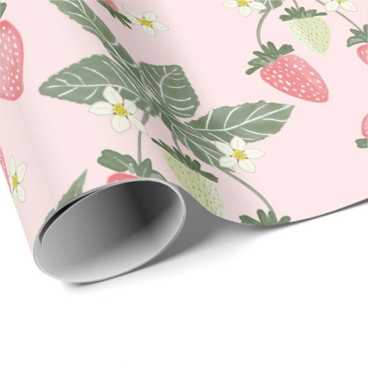 Erdbeerfelder, rosa und grünes Umhüllungspapier Geschenkpapier (Rolleneckpunkt)