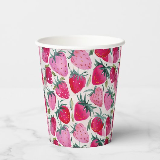 Erdbeerfelder Sommerzeit Picknick pink Pappbecher (Rückseite)
