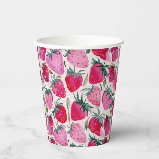 Erdbeerfelder Sommerzeit Picknick pink Pappbecher (Vorderseite)