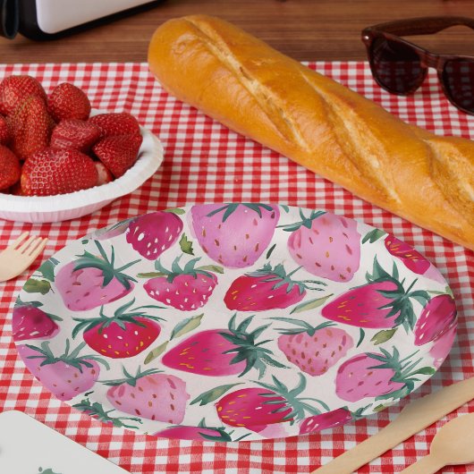 Erdbeerfelder Sommerzeit Picknick pink Pappteller