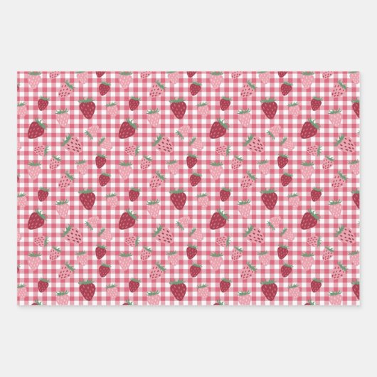 Erdbeerfeldmuster Geschenkpapier Set (Vorderseite)