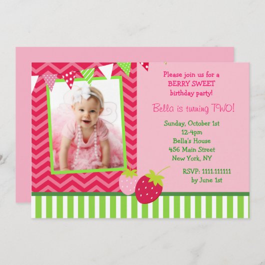ErdbeerFoto-Geburtstags-Party Einladungen (Vorne/Hinten)