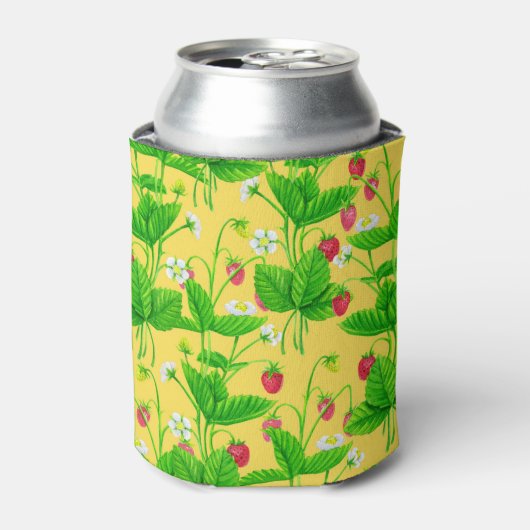 Erdbeergarten auf gelb dosenkühler (Kanne Vorderseite)