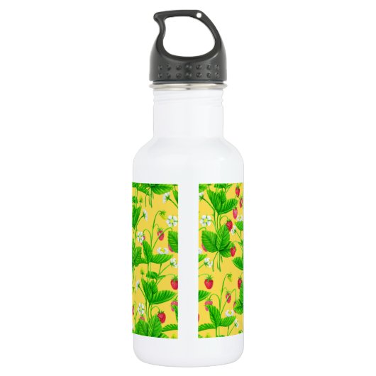 Erdbeergarten auf gelb edelstahlflasche (Rückseite)