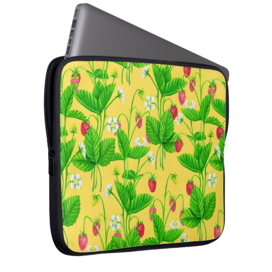 Erdbeergarten auf gelb laptopschutzhülle (Vorne Rechts)