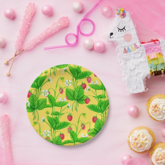 Erdbeergarten auf gelb pappteller (Party)