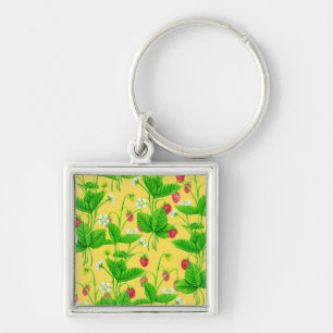 Erdbeergarten auf gelb schlüsselanhänger