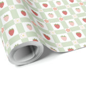 Erdbeergingham Pastellgrün 1. Geburtstag Geschenkpapier (Rolleneckpunkt)