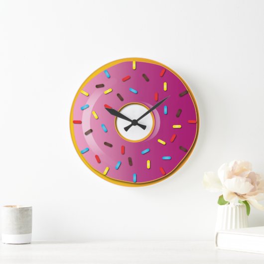 Erdbeerglasig-glänzender Krapfen Große Wanduhr (Zuhause)