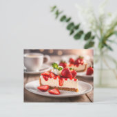 Erdbeerkäsekuchen Postkarte (Stehend Vorderseite)