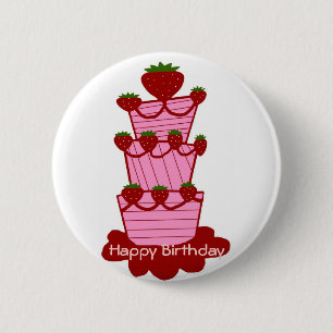 Erdbeerkuchen, alles Gute zum Geburtstagknopf Button