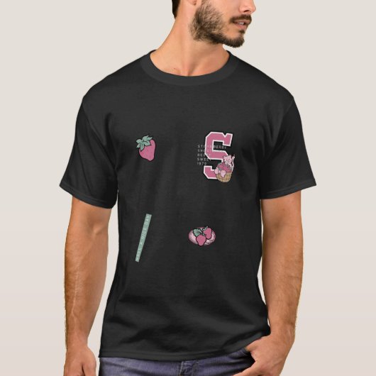 Erdbeerkuchen Beeren süßes S-Patch mit Katze  T-Shirt (Vorderseite)