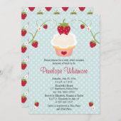 Erdbeerkuchen-Brautparty-Einladungs-Blau Einladung (Vorne/Hinten)