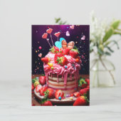 Erdbeerkuchen Feiertagskarte (Stehend Vorderseite)