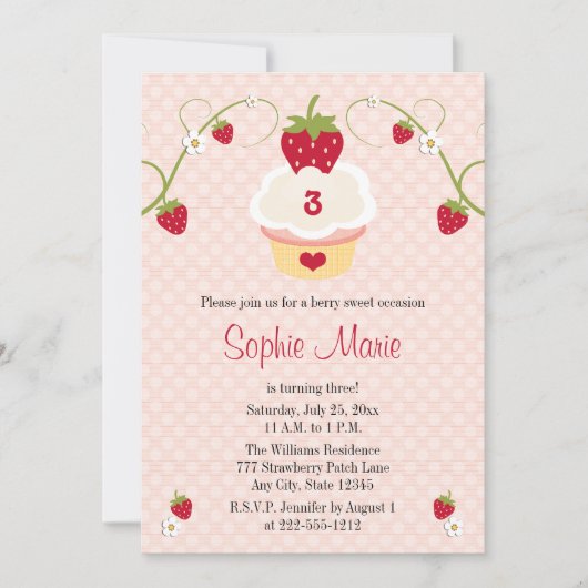 Erdbeerkuchen-Geburtstags-Foto-Einladung Einladung (Vorderseite)