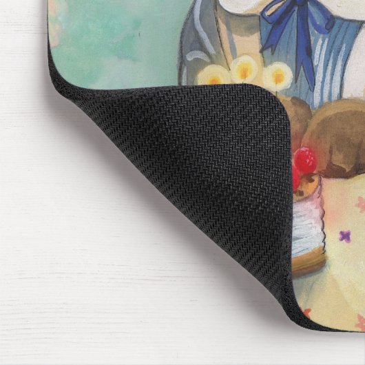 Erdbeerkuchen-Geburtstags-Miezekatze Mousepad (Ecke)