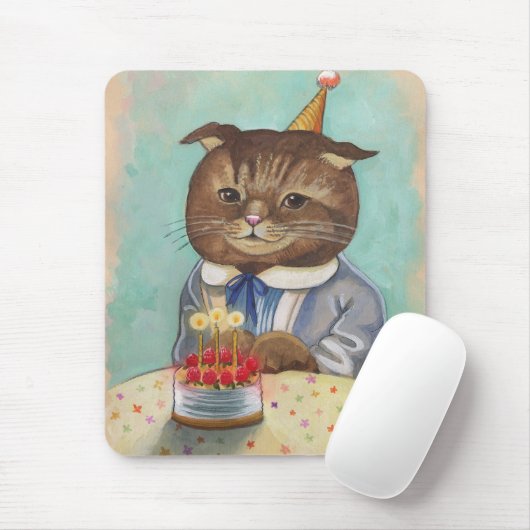 Erdbeerkuchen-Geburtstags-Miezekatze Mousepad (Mit Mouse)