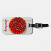 Erdbeerkuchen mit Minze aus weißem Holz Gepäckanhänger (Vorderseite horizontal)