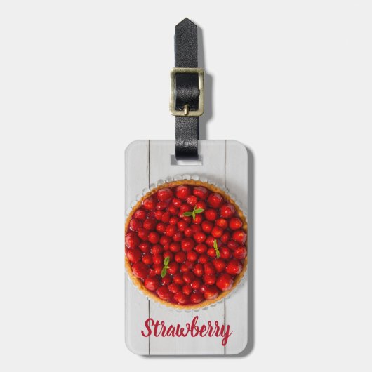 Erdbeerkuchen mit Minze aus weißem Holz Gepäckanhänger (Vorderseite vertikal)