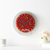 Erdbeerkuchen mit Minze aus weißem Holz Große Wanduhr (Zuhause)