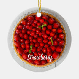 Erdbeerkuchen mit Minze aus weißem Holz Keramik Ornament