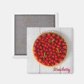 Erdbeerkuchen mit Minze aus weißem Holz Magnet (Vorderseite/Rückseite)