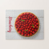 Erdbeerkuchen mit Minze aus weißem Holz Puzzle (Horizontal)