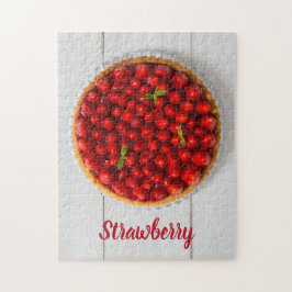 Erdbeerkuchen mit Minze aus weißem Holz Puzzle