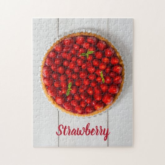 Erdbeerkuchen mit Minze aus weißem Holz Puzzle (Vertikal)