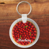 Erdbeerkuchen mit Minze aus weißem Holz Schlüsselanhänger (Vorderseite)
