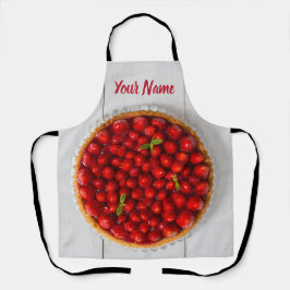 Erdbeerkuchen mit Minze aus weißem Holz Schürze