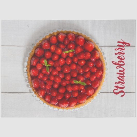 Erdbeerkuchen mit Minze aus weißem Holz Seidenpapier (Vorderseite)