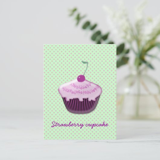 Erdbeerkuchen Postkarte (Stehend Vorderseite)