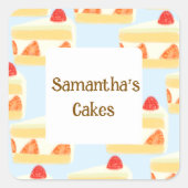 Erdbeerkuchen Quadratischer Aufkleber (Vorderseite)