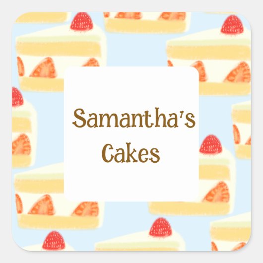 Erdbeerkuchen Quadratischer Aufkleber (Vorderseite)
