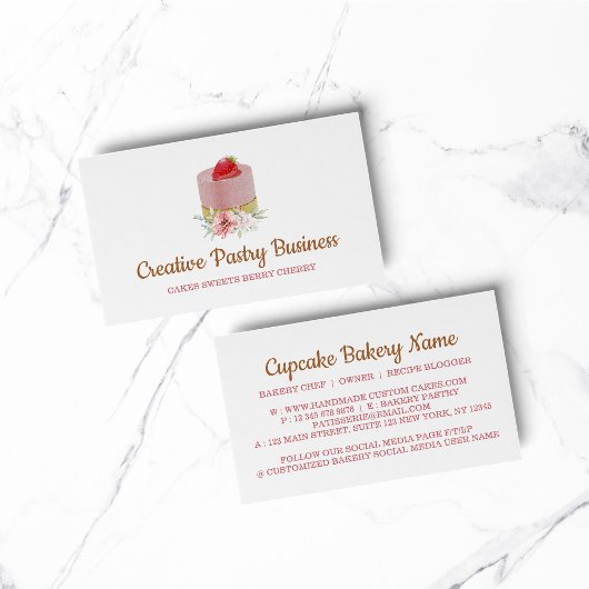 Erdbeerkuchen, rosa Gebäck Visitenkarte