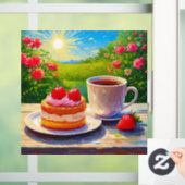 Erdbeerkuchen und Kaffee Freude Fensteraufkleber (Zuhause)