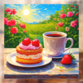 Erdbeerkuchen und Kaffee Freude Fensteraufkleber (Blatt 2)