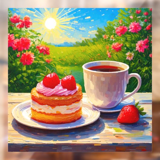 Erdbeerkuchen und Kaffee Freude Fensteraufkleber (Blatt 2)