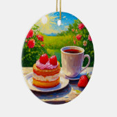 Erdbeerkuchen und Kaffee Freude Keramik Ornament (Rechts)