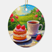 Erdbeerkuchen und Kaffee Freude Keramik Ornament (Links)