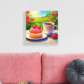 Erdbeerkuchen und Kaffee Freude Leinwanddruck (Insitu (Wohnzimmer))