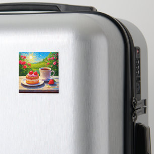 Erdbeerkuchen und Kaffee Freude Magnet