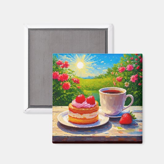 Erdbeerkuchen und Kaffee Freude Magnet (Vorderseite/Rückseite)