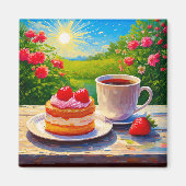 Erdbeerkuchen und Kaffee Freude Magnet (Vorne)