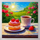Erdbeerkuchen und Kaffee Freude Poster (Vorne)